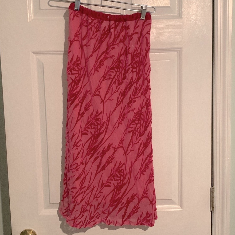 Whistles London Pink Midi Slip Skirt, velvet burnout fabric, size 4, 90s style